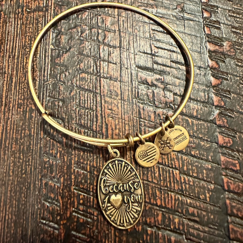 Alex and Ani Matte Gold Because I Love You Charm Bangle Bracelet